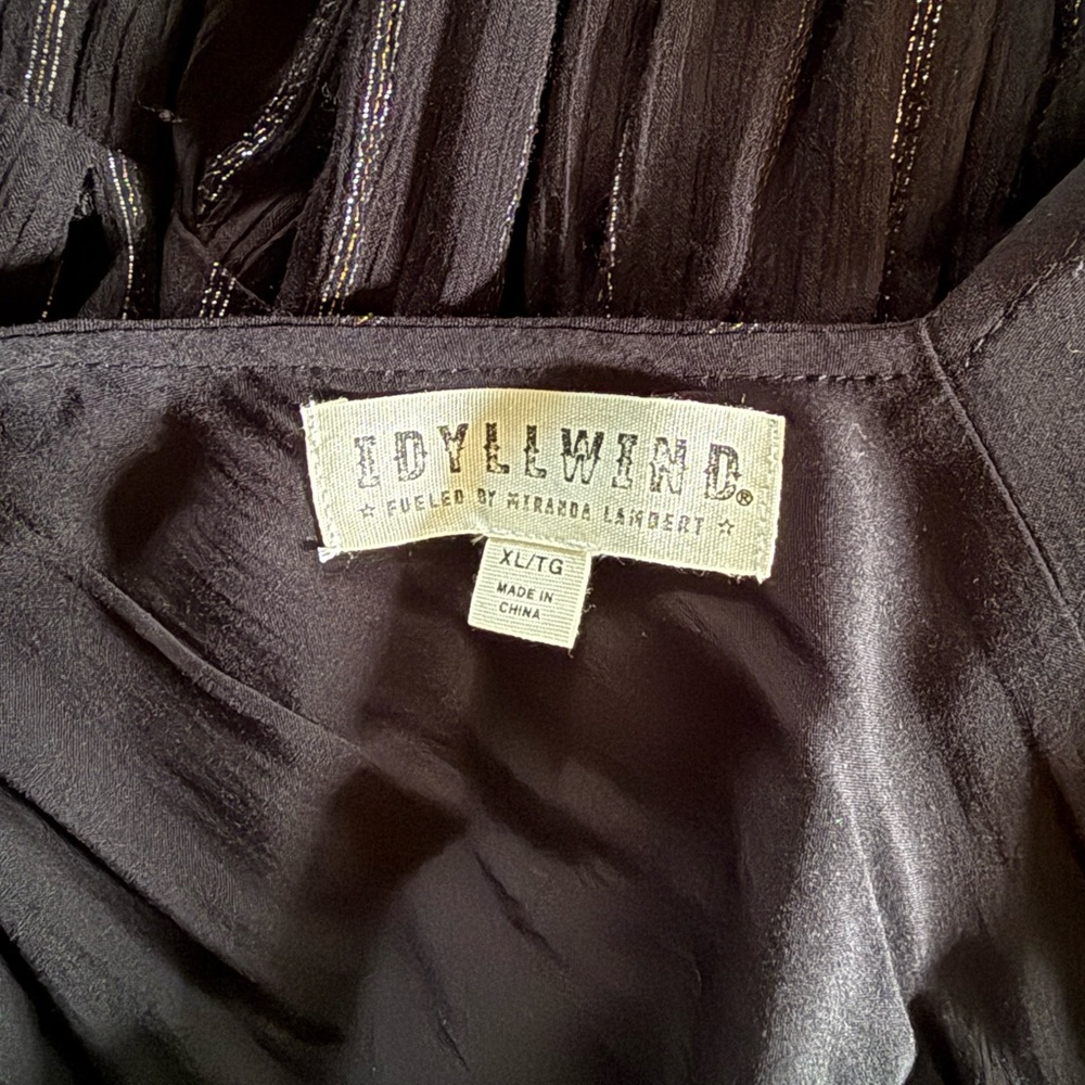 Idyllwind Black Midi Dress with Silver Stripes - Picture 4 of 4
